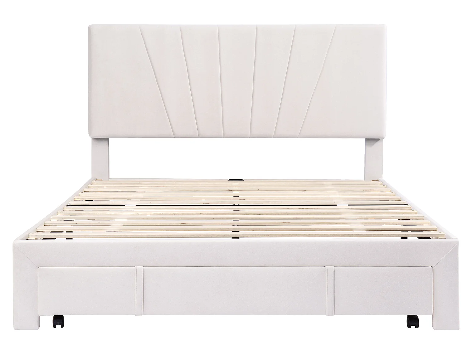 Lit avec tiroirs Cadre de lit Plateforme capitonné - Beige 140x200 cm - Sweiko