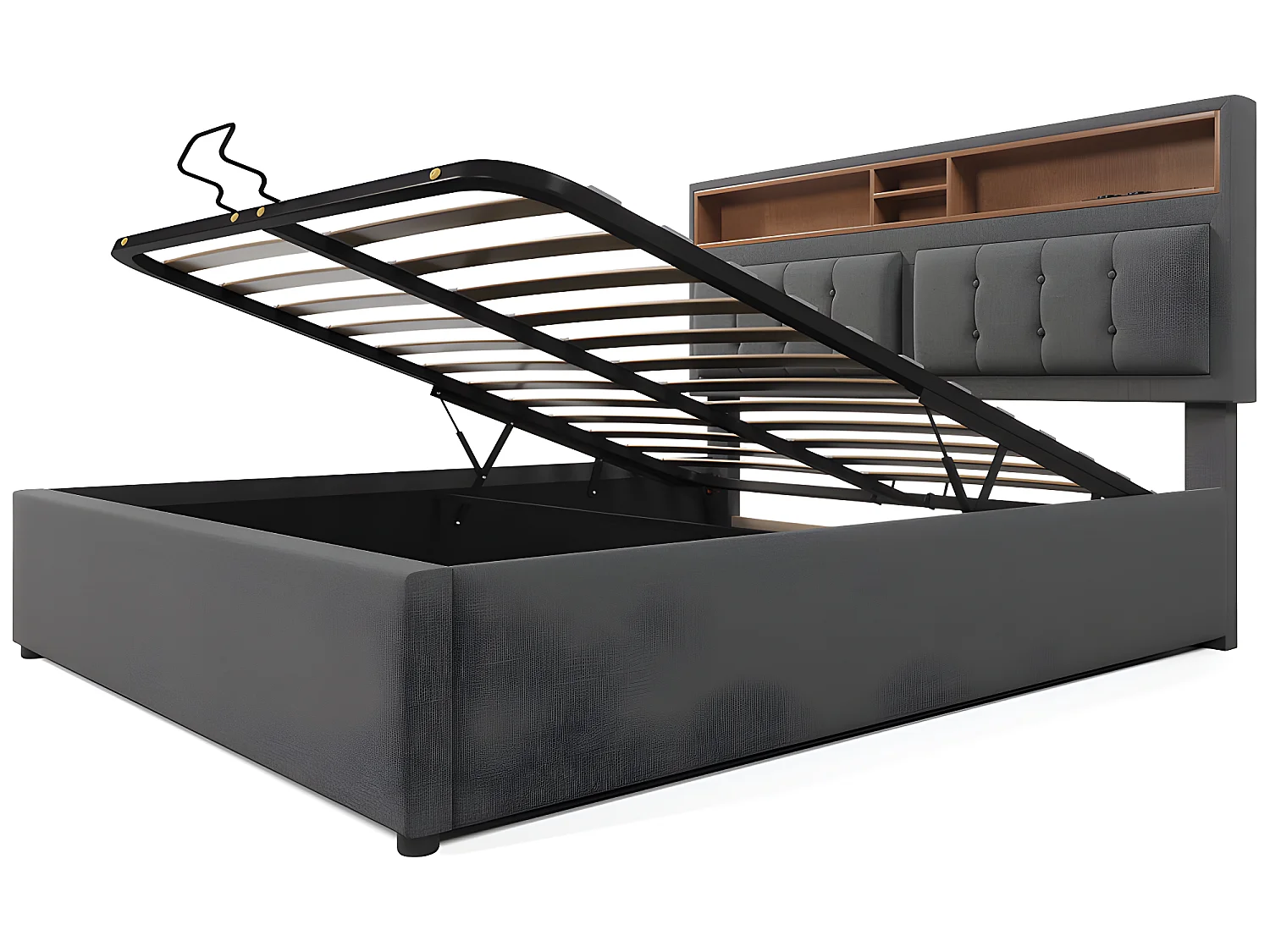 Lit avec chevets - 160 x 200 cm - avec Prise USB - Gris - Sweiko