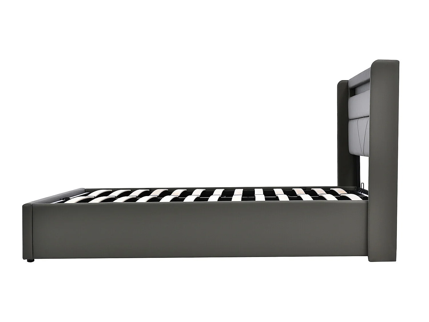 Lit avec LED tête de lit rangements et tiroirs - 160 x 190 cm - Gris- Sweiko