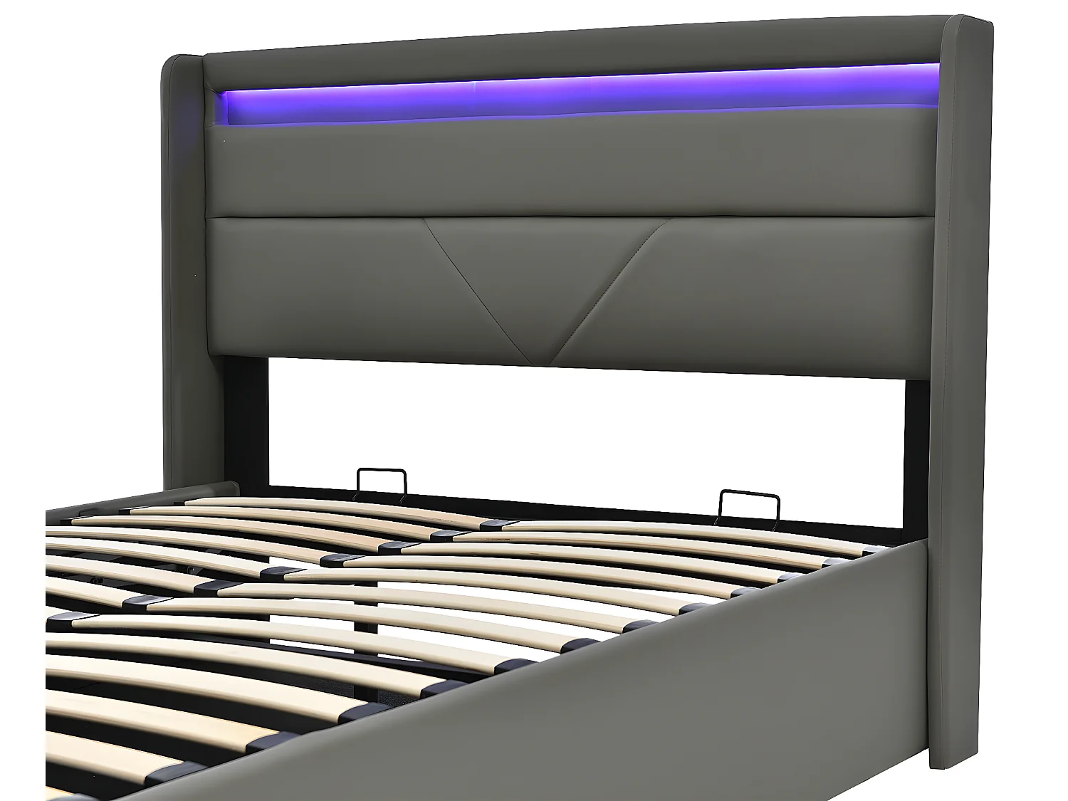 Lit avec LED tête de lit rangements et tiroirs - 160 x 190 cm - Gris- Sweiko