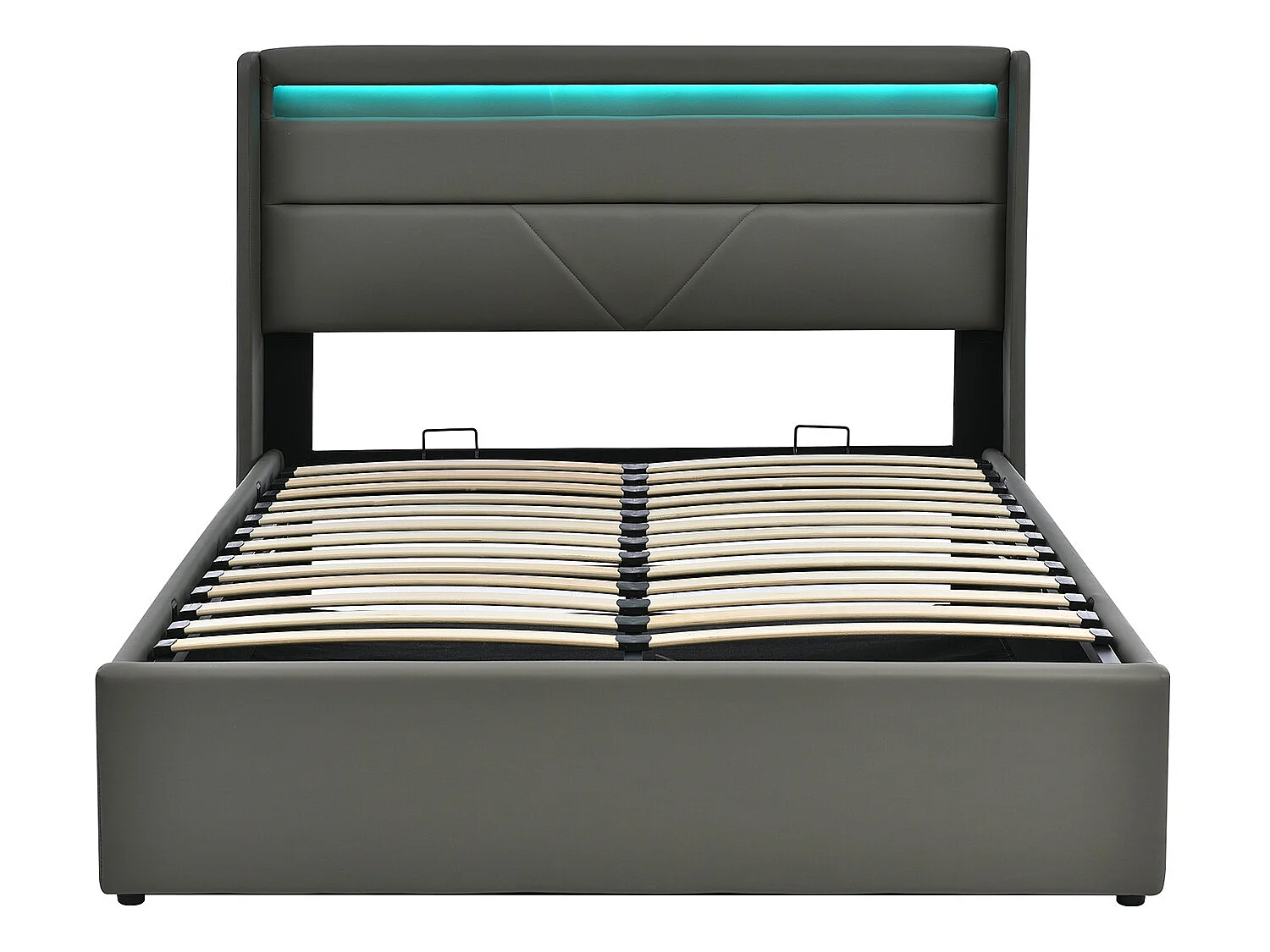 Lit avec LED tête de lit rangements et tiroirs - 160 x 190 cm - Gris- Sweiko