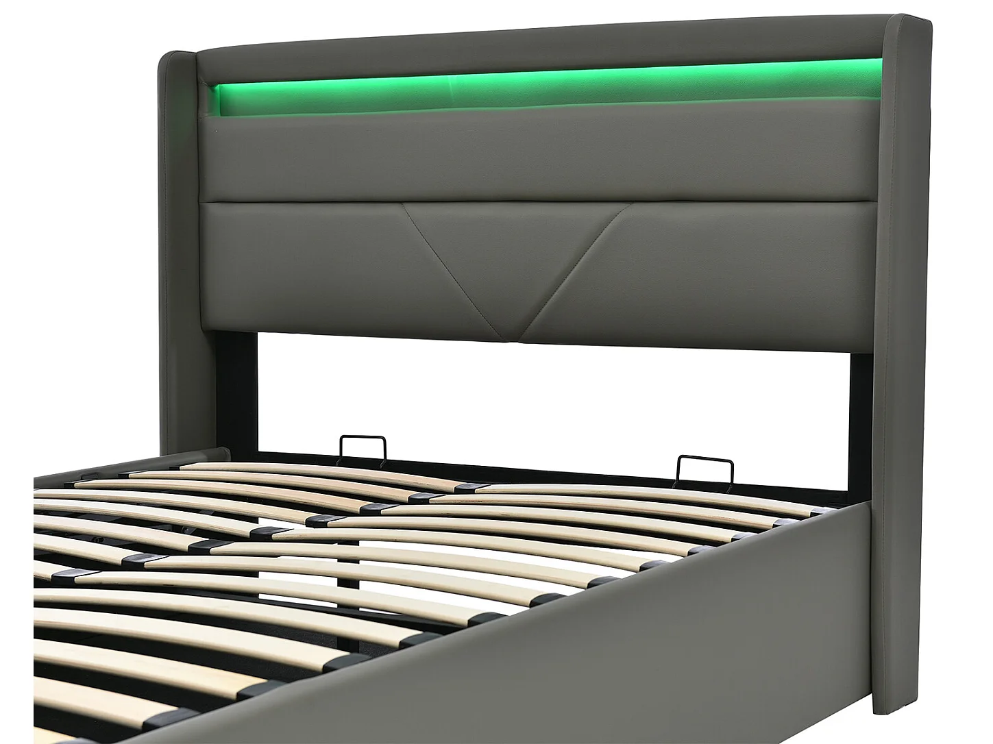 Lit avec LED tête de lit rangements et tiroirs - 160 x 190 cm - Gris- Sweiko