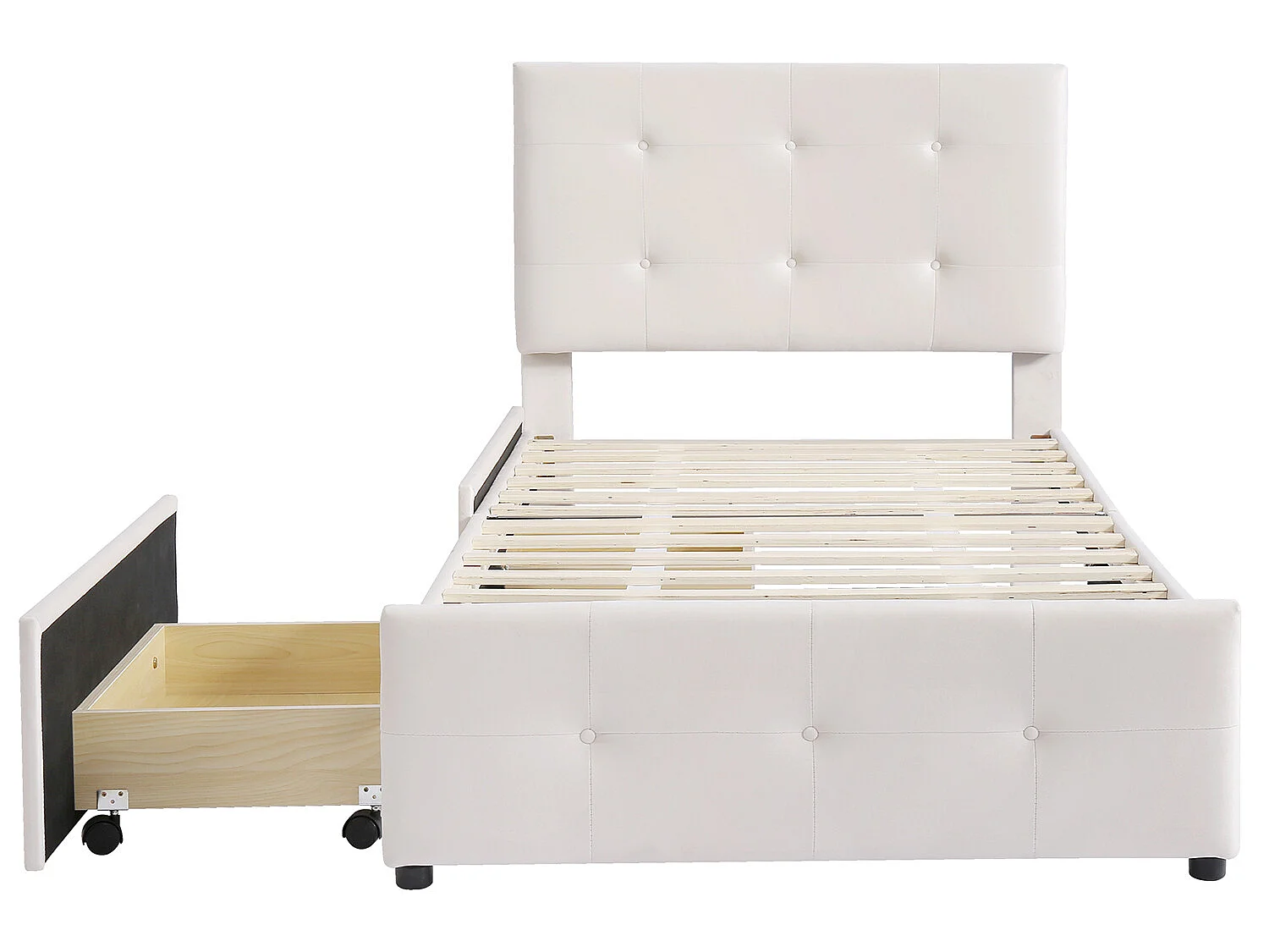 Lit avec tiroirs - 90x200 cm, lit simple Beige (matelas non inclus) - Sweiko