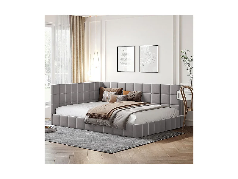 Lit adulte Lit rembourré canapé-lit 140x200 cm lit multifonctionnel avec sommier à lattes tissu velours gris
