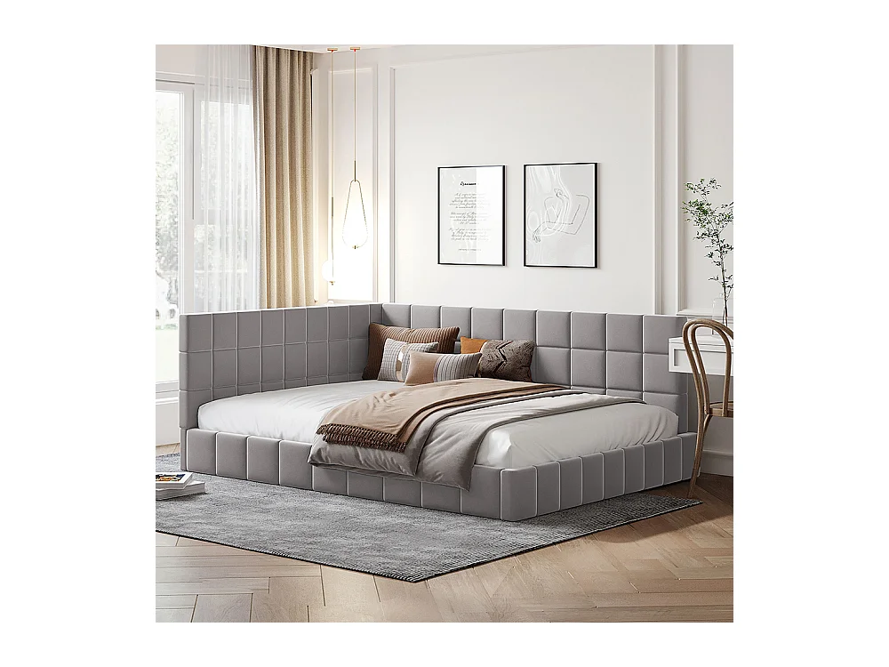 Lit adulte Lit rembourré canapé-lit 140x200 cm lit multifonctionnel avec sommier à lattes tissu velours gris