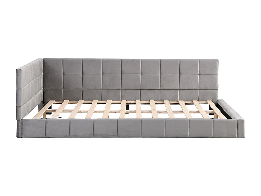 Lit adulte Lit rembourré canapé-lit 140x200 cm lit multifonctionnel avec sommier à lattes tissu velours gris
