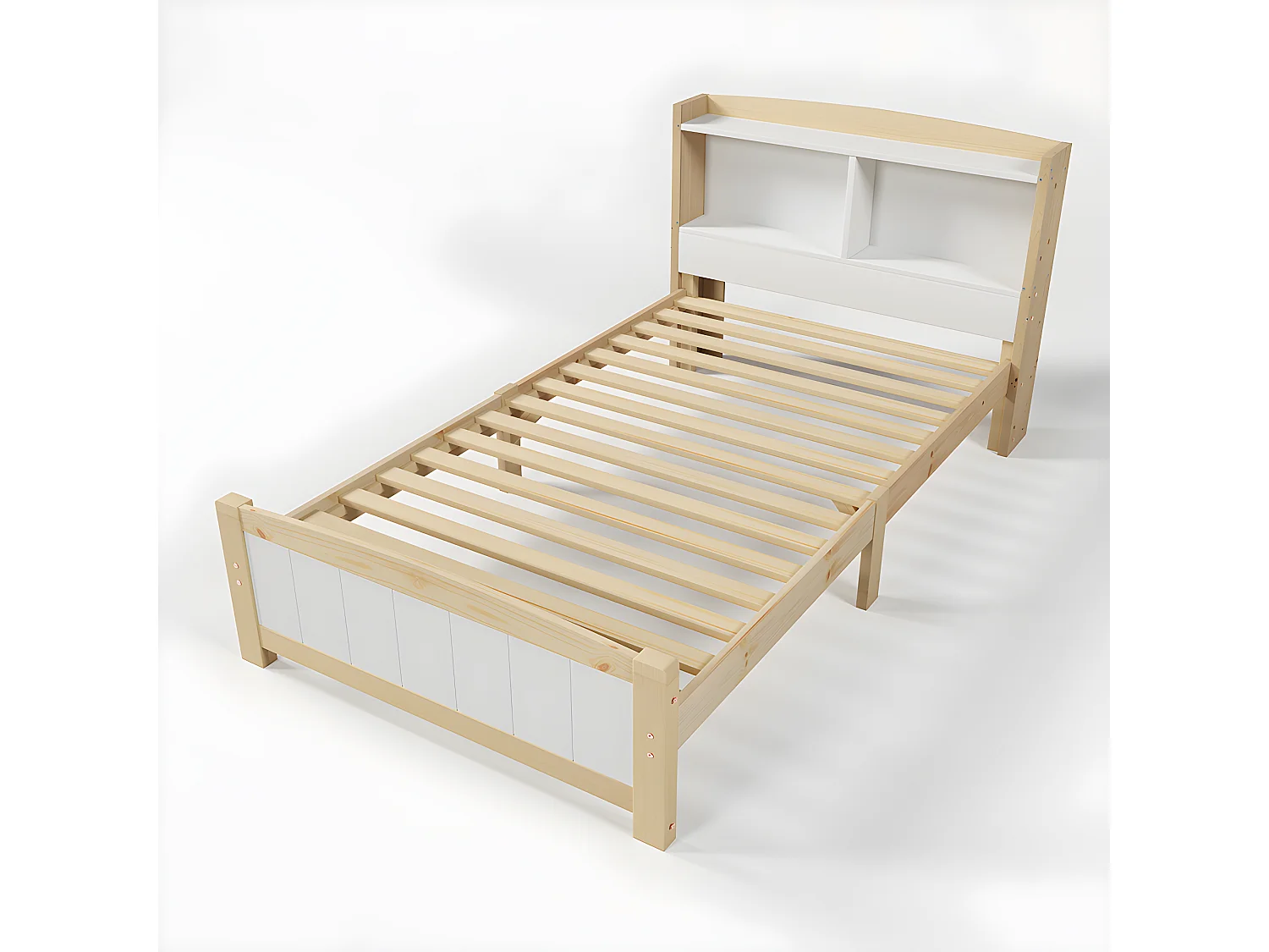 Lit avec tête de lit rangements et tiroirs - 90 x 200 cm - Blanc - Sweiko