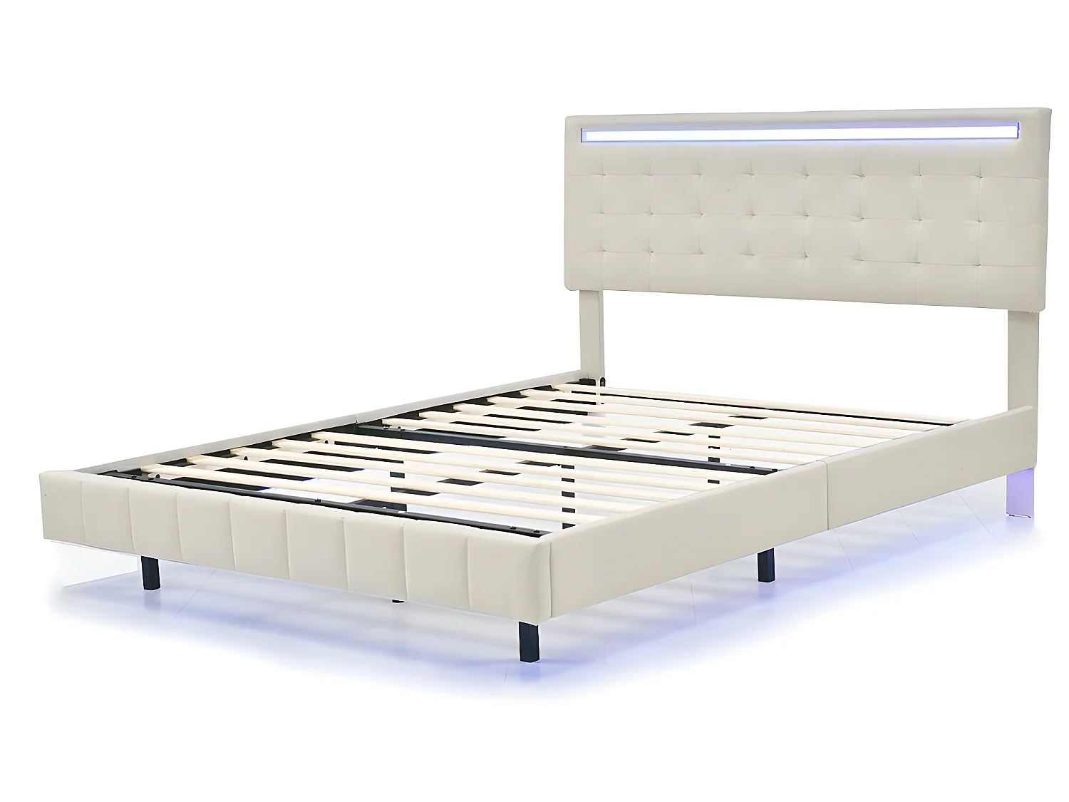 Lit adulte Lit 140 x 200 cm - avec lampes LED - beige - Sweiko