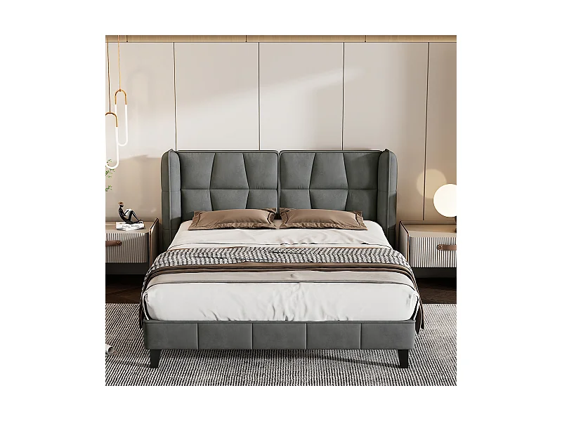 Lit adulte Lit rembourré 140 x 200 - velours, gris - Sweiko