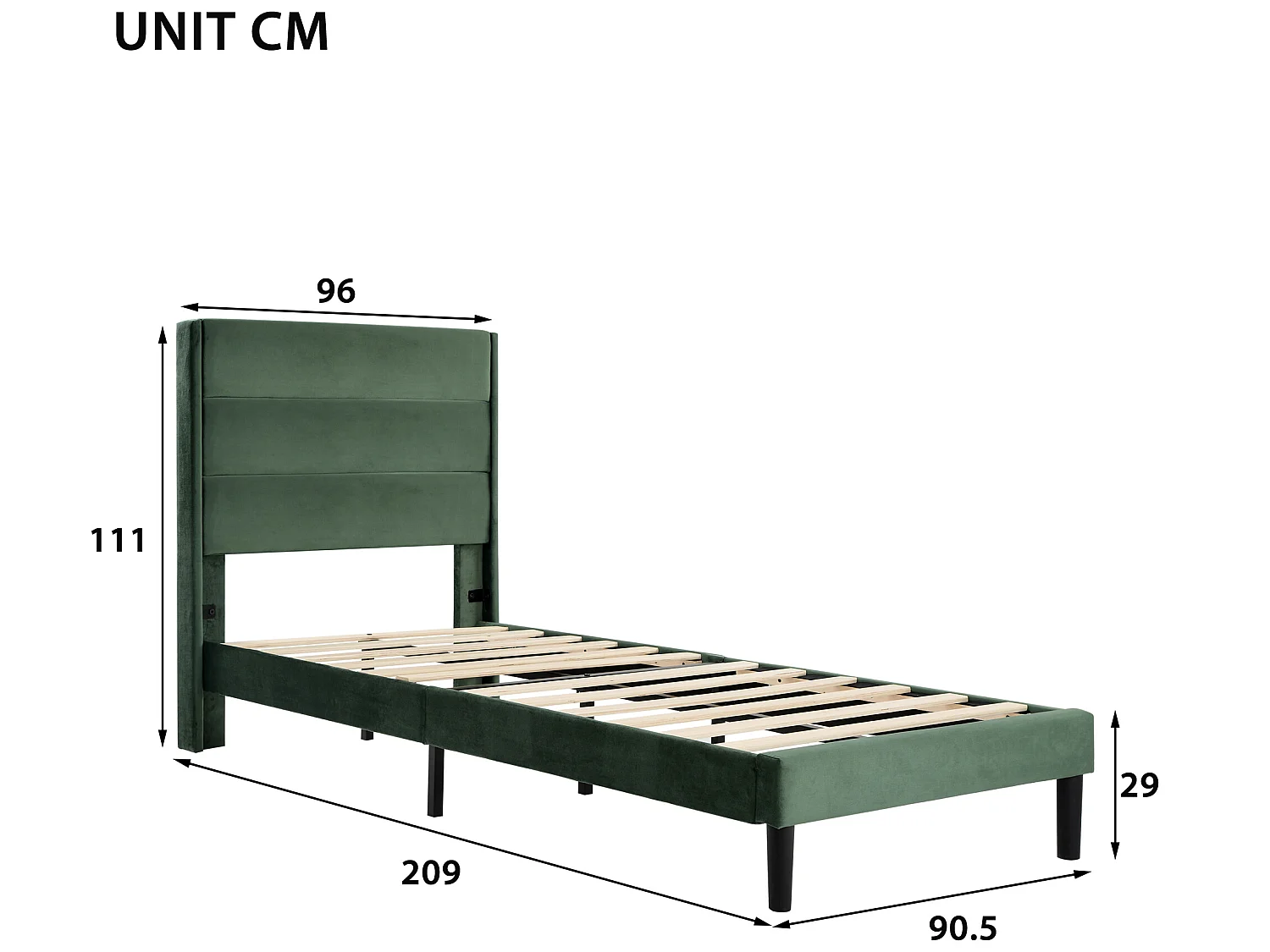 Lit adulte Lit rembourré cadre de lit - lit simple rembourré 90 x 200 cm - Sweiko