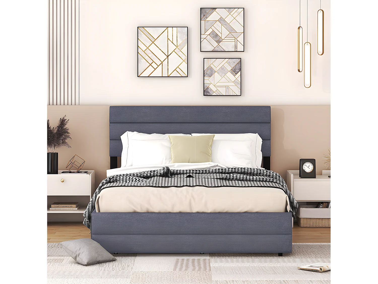 Lit avec tiroirs Lit 140 x 200 cm avec machine à défaire pour deux personnes - Gris - Sweiko