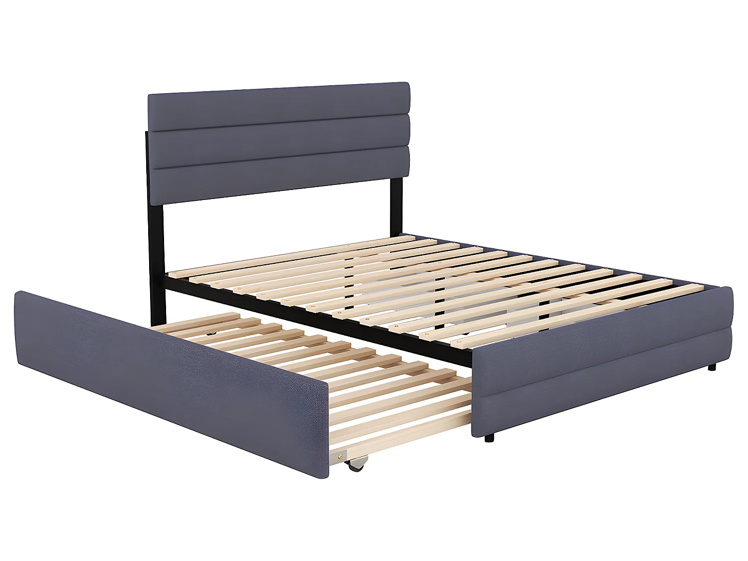 Lit avec tiroirs Lit 140 x 200 cm avec machine à défaire pour deux personnes - Gris - Sweiko