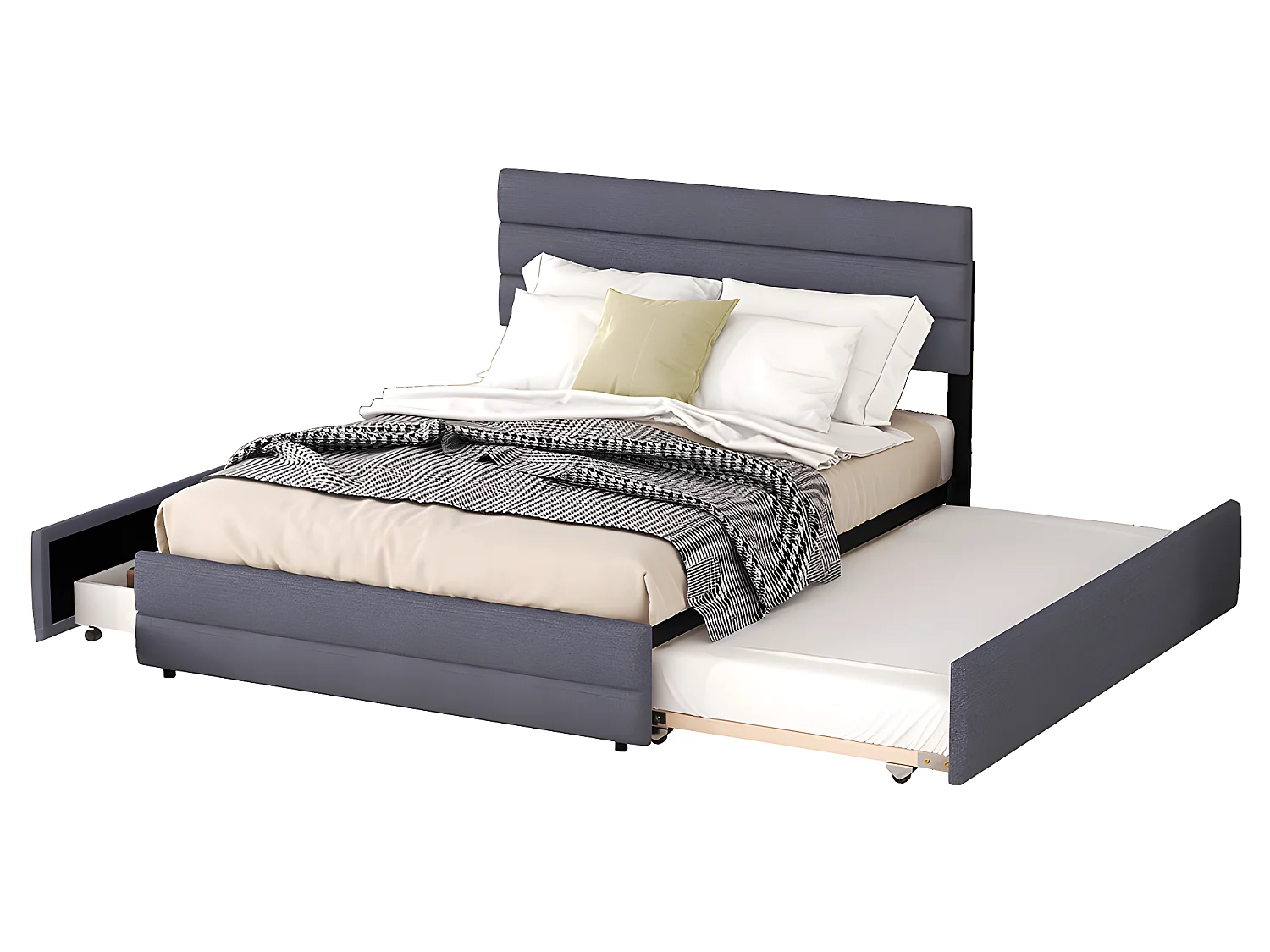 Lit avec tiroirs Lit 140 x 200 cm avec machine à défaire pour deux personnes - Gris - Sweiko