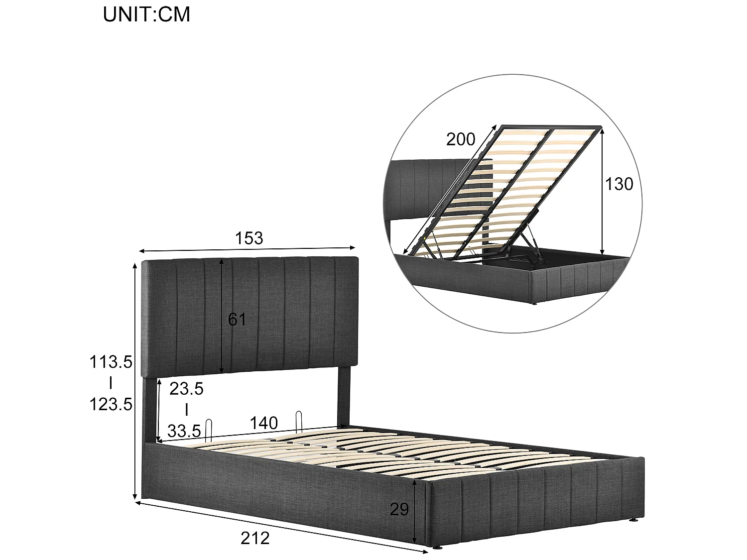 Lit adulte Lit double hydraulique 140x200cm - Sweiko
