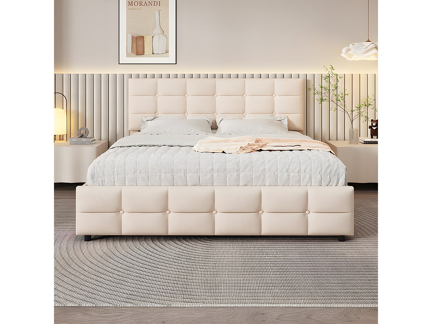 Sweiko Canapé-lit Multifonction En Bois Massif Avec Bureau 140 * 200 Cm, Étagères Et Prises Électriques, Cadre De Lit De Rangement Avec Tiroirs,White