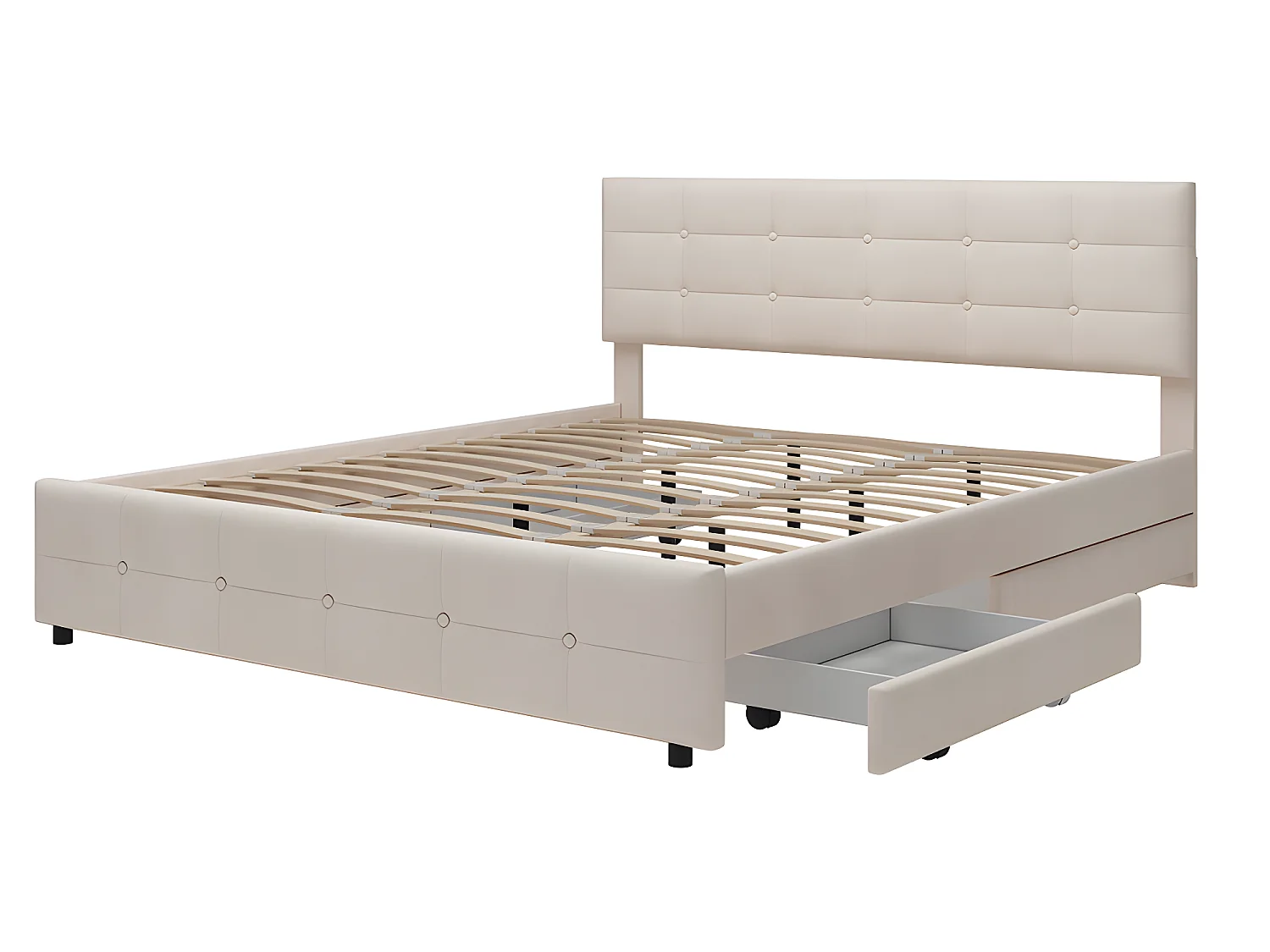 Lit avec tête de lit capitonnée - 180 x 200 cm - Velours - Beige - Sweiko