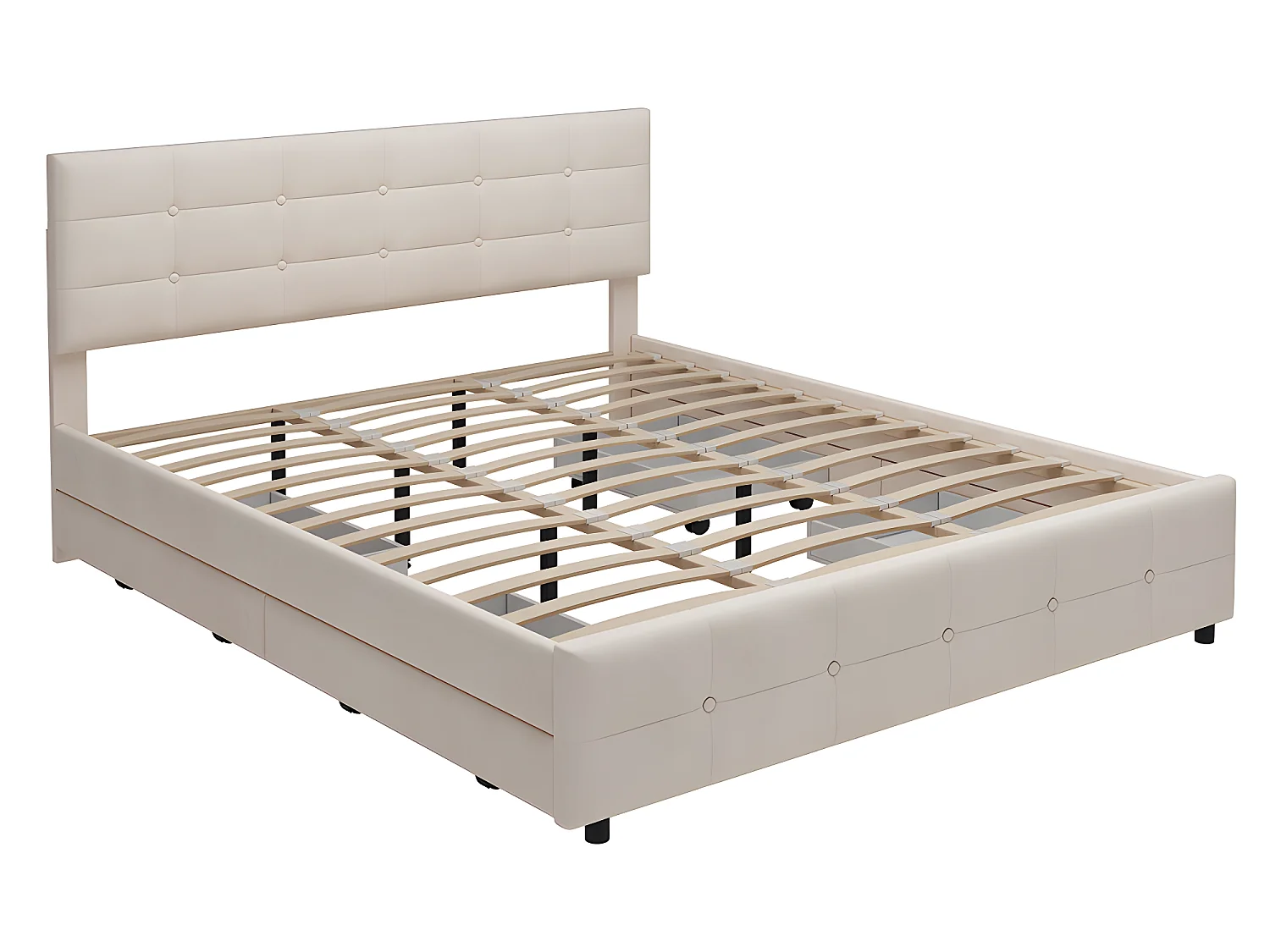 Lit avec tête de lit capitonnée - 180 x 200 cm - Velours - Beige - Sweiko