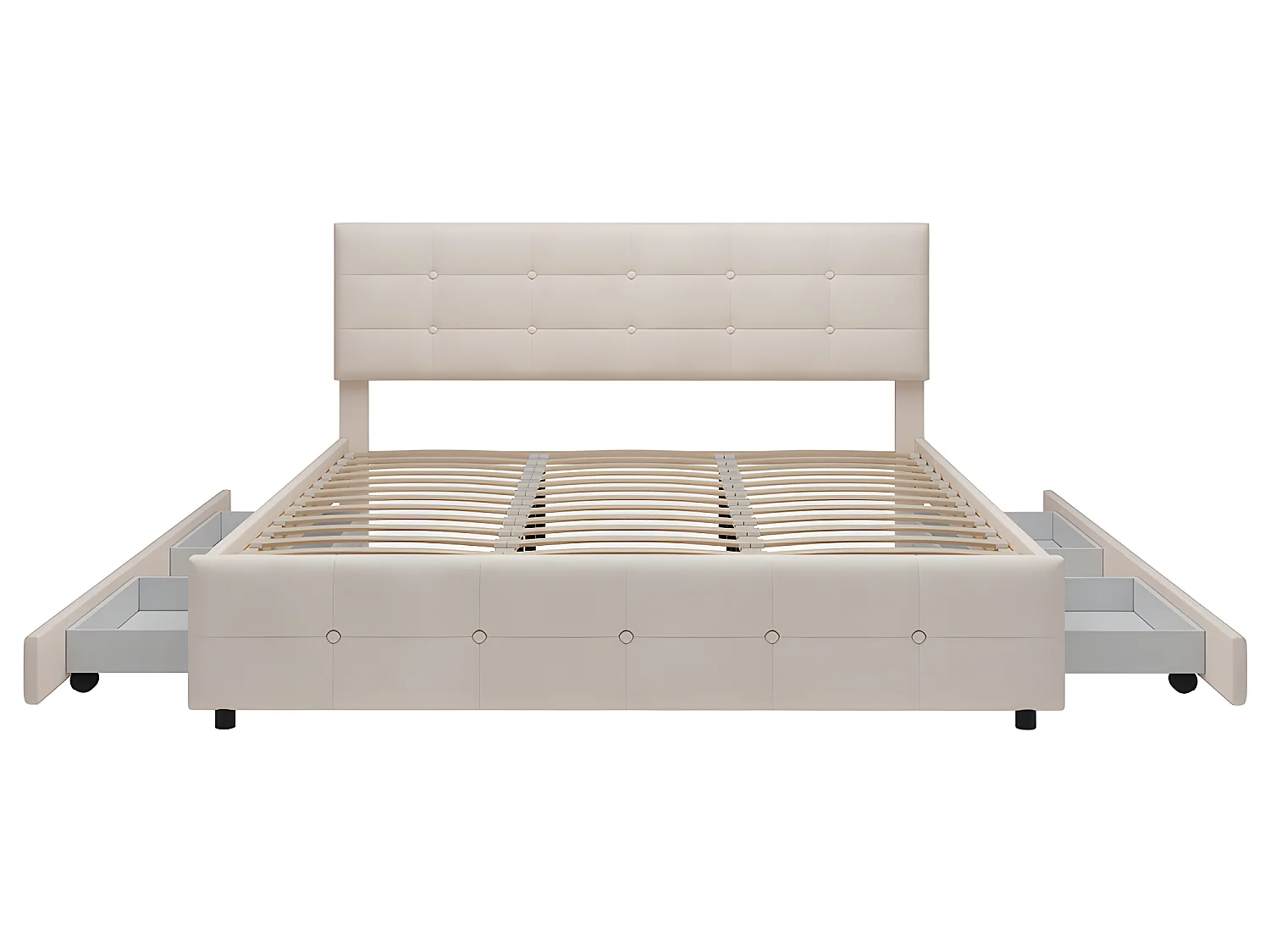 Lit avec tête de lit capitonnée - 180 x 200 cm - Velours - Beige - Sweiko