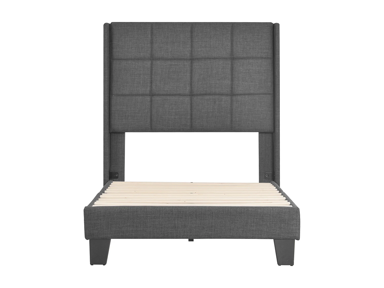 Lit adulte capitonné Tête de lit haute Design moderne 90x200 cm, lin gris - Sweiko