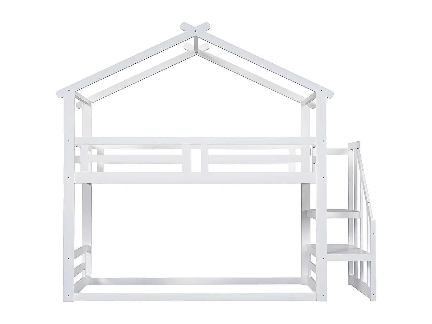 Lit superposé avec escalier - sommier à lattes - 90x200cm - blanc - Sweiko