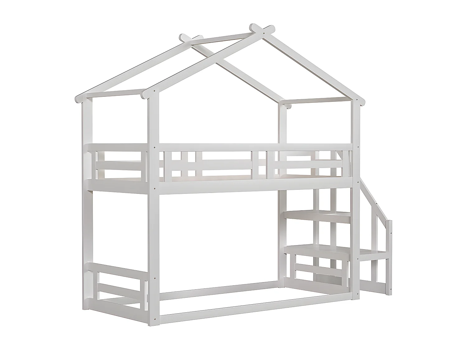 Lit superposé avec escalier - sommier à lattes - 90x200cm - blanc - Sweiko