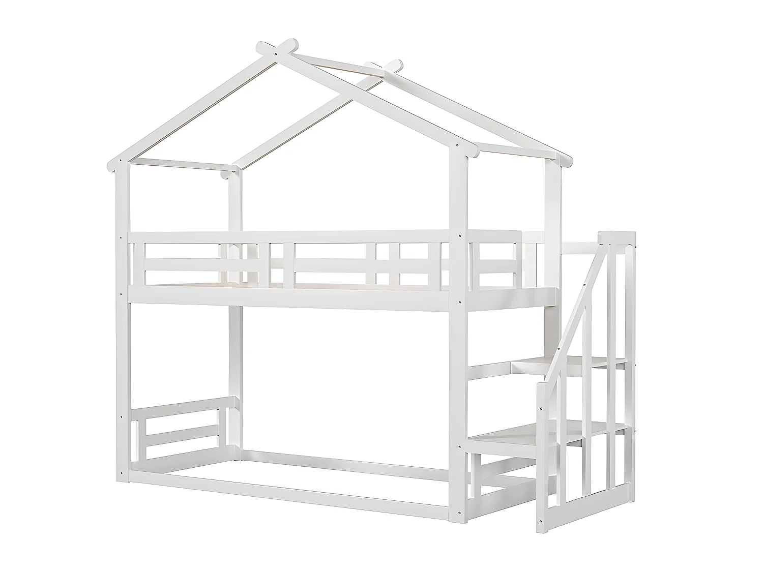 Lit superposé avec escalier - sommier à lattes - 90x200cm - blanc - Sweiko