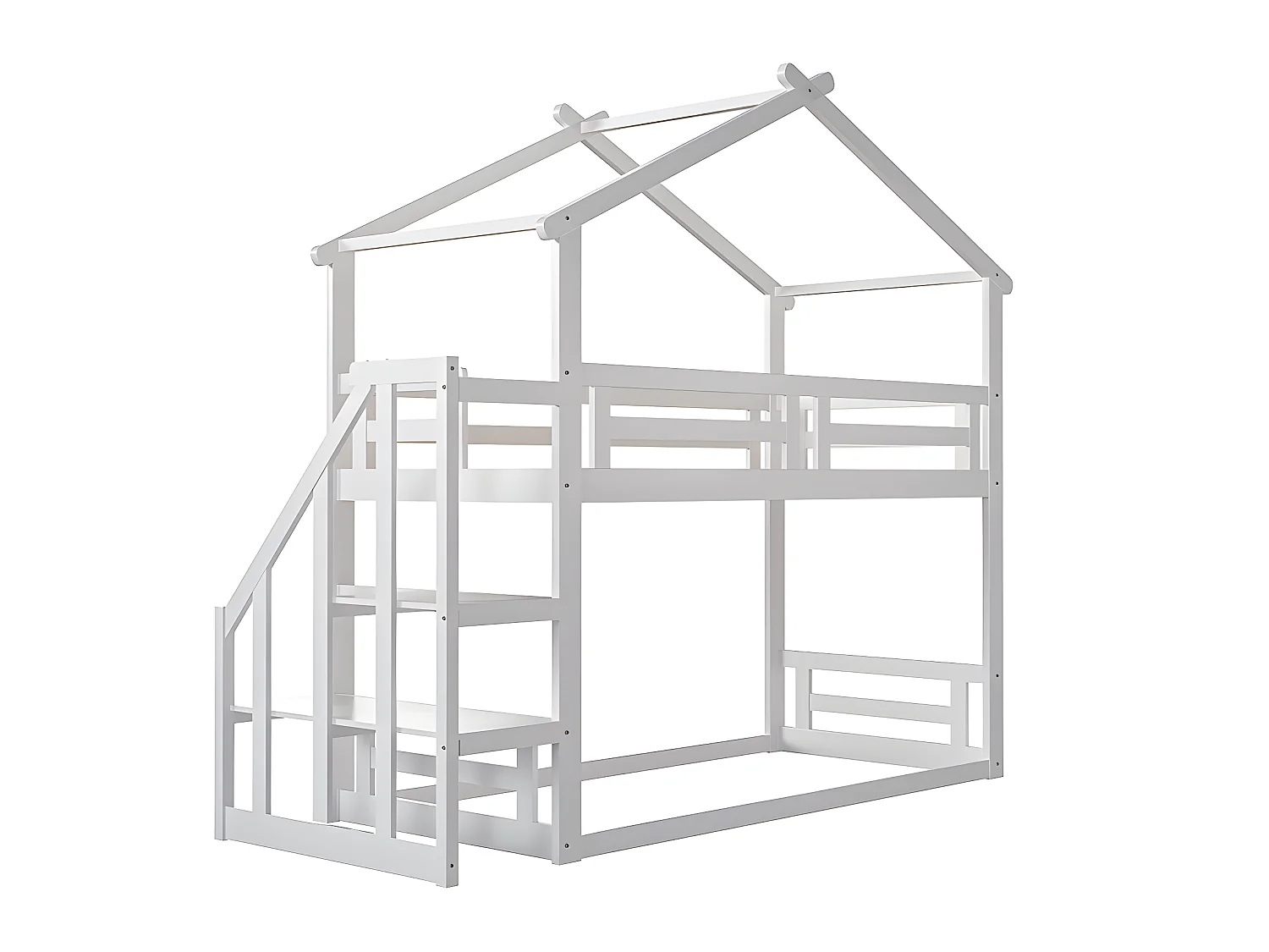 Lit superposé avec escalier - sommier à lattes - 90x200cm - blanc - Sweiko