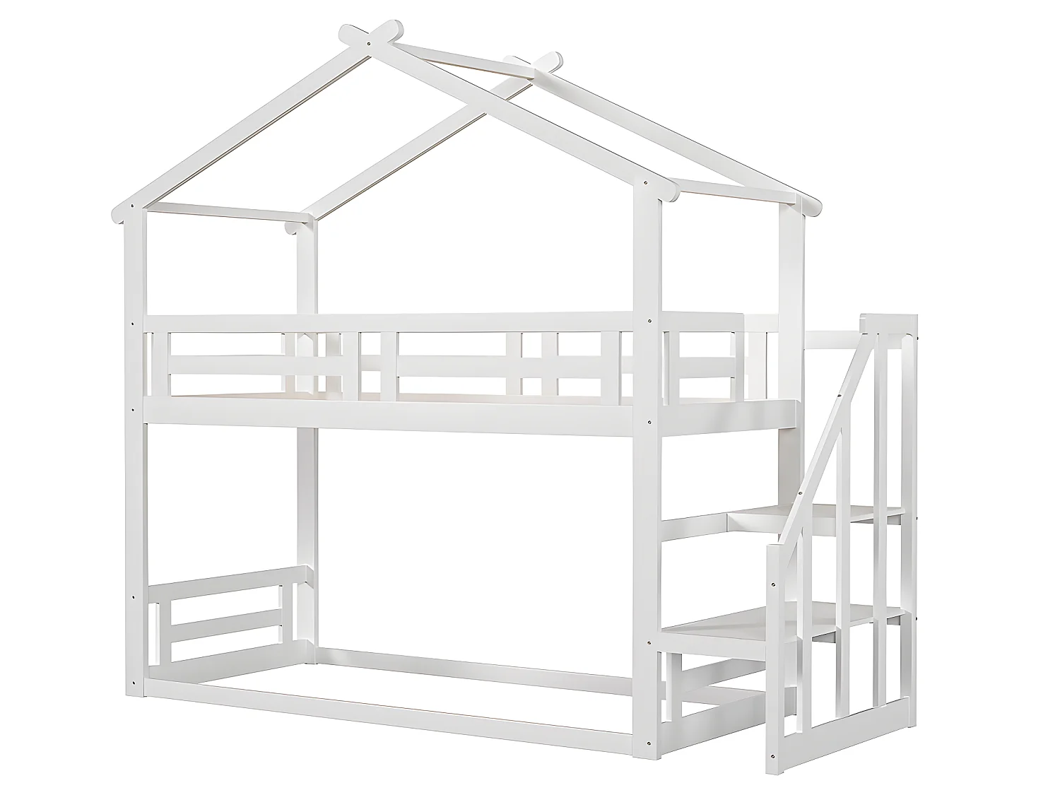 Lit superposé avec escalier - sommier à lattes - 90x200cm - blanc - Sweiko