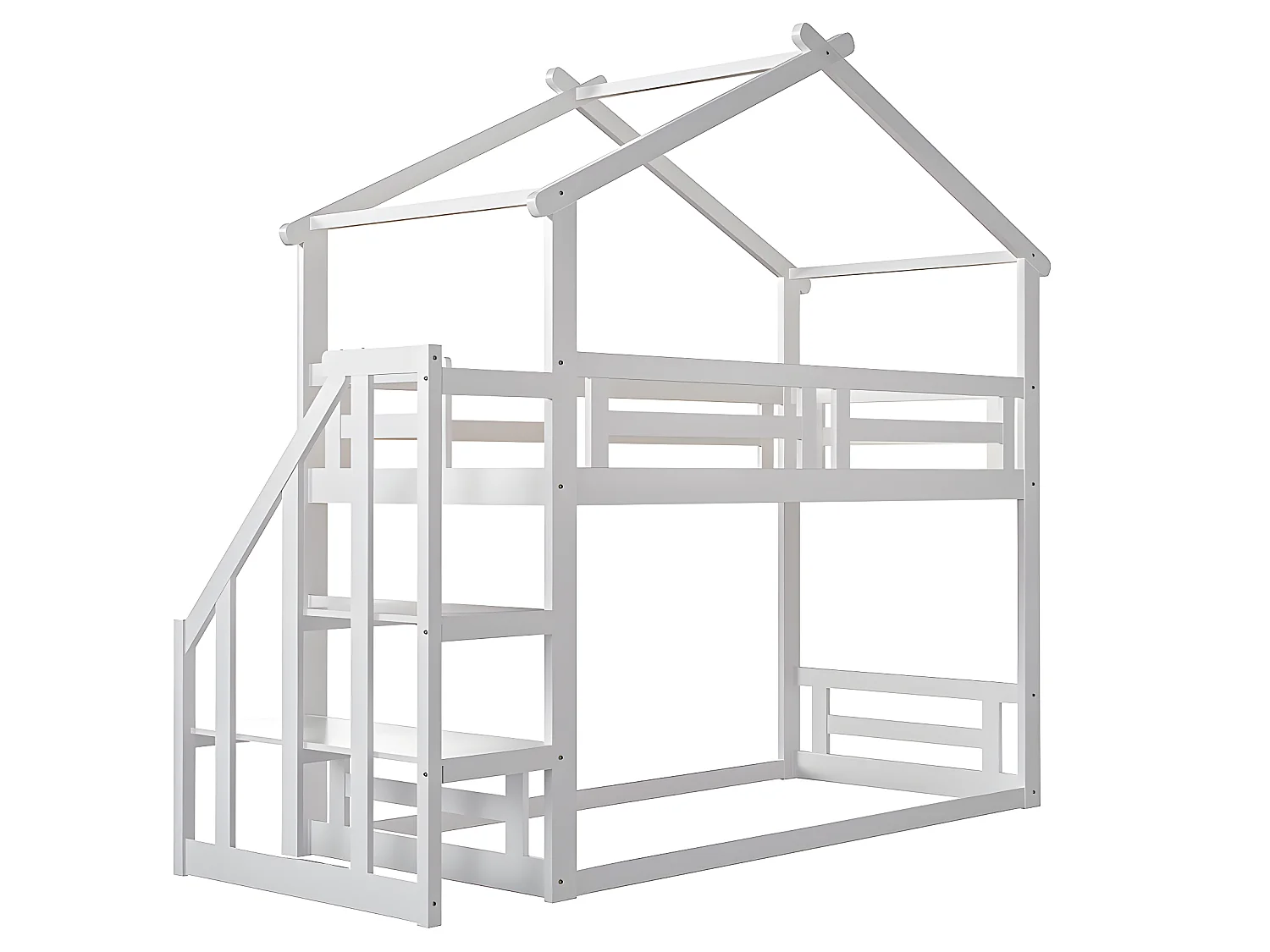 Lit superposé avec escalier - sommier à lattes - 90x200cm - blanc - Sweiko