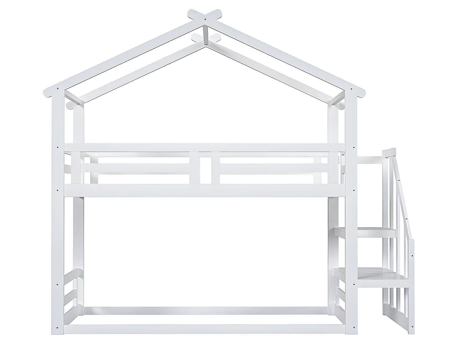 Lit superposé avec escalier - sommier à lattes - 90x200cm - blanc - Sweiko