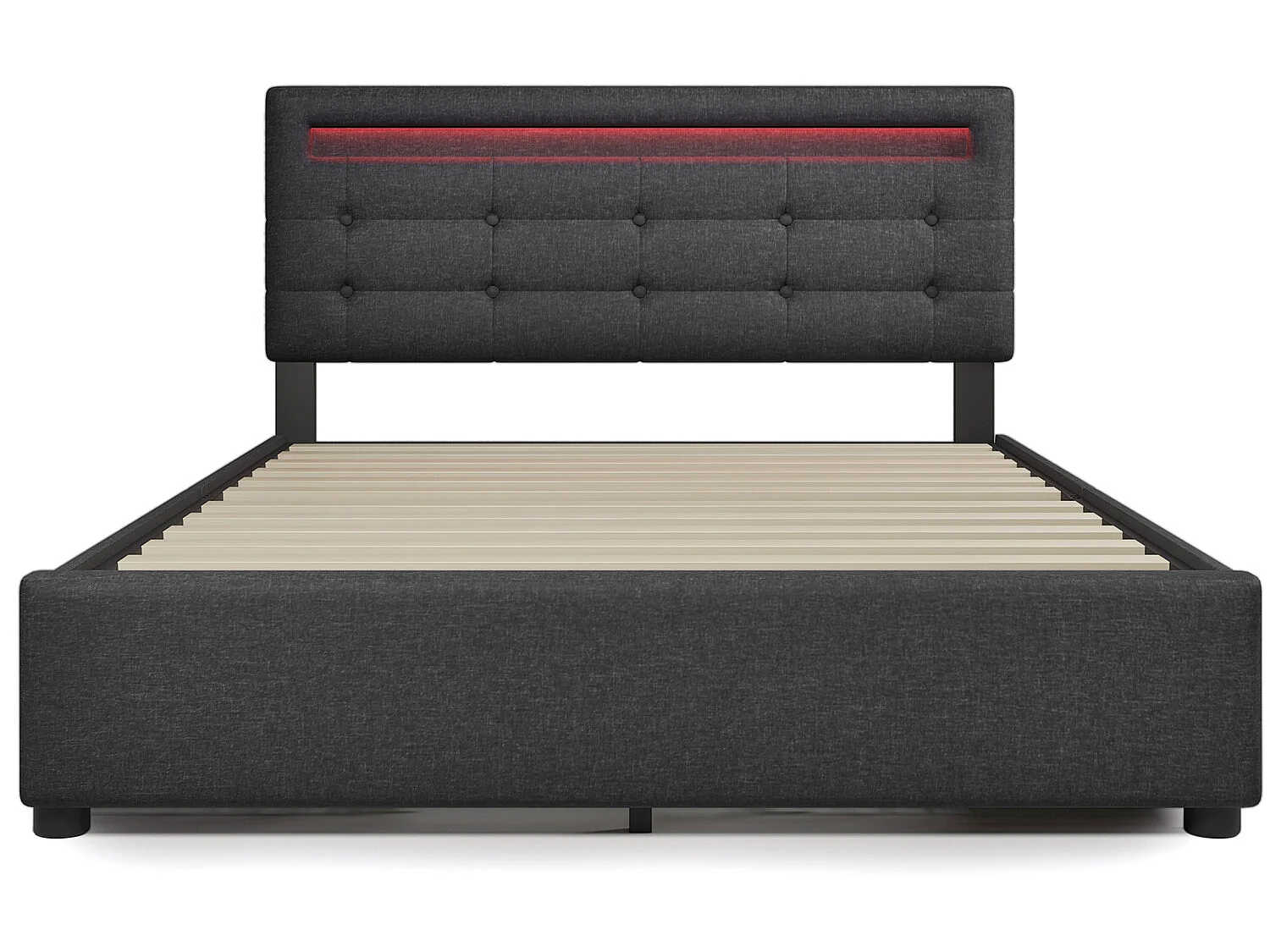 Lit avec tiroirs - 140x200cm avec éclairage LED et 4 tiroirs Gris (Avec matelas) - Sweiko