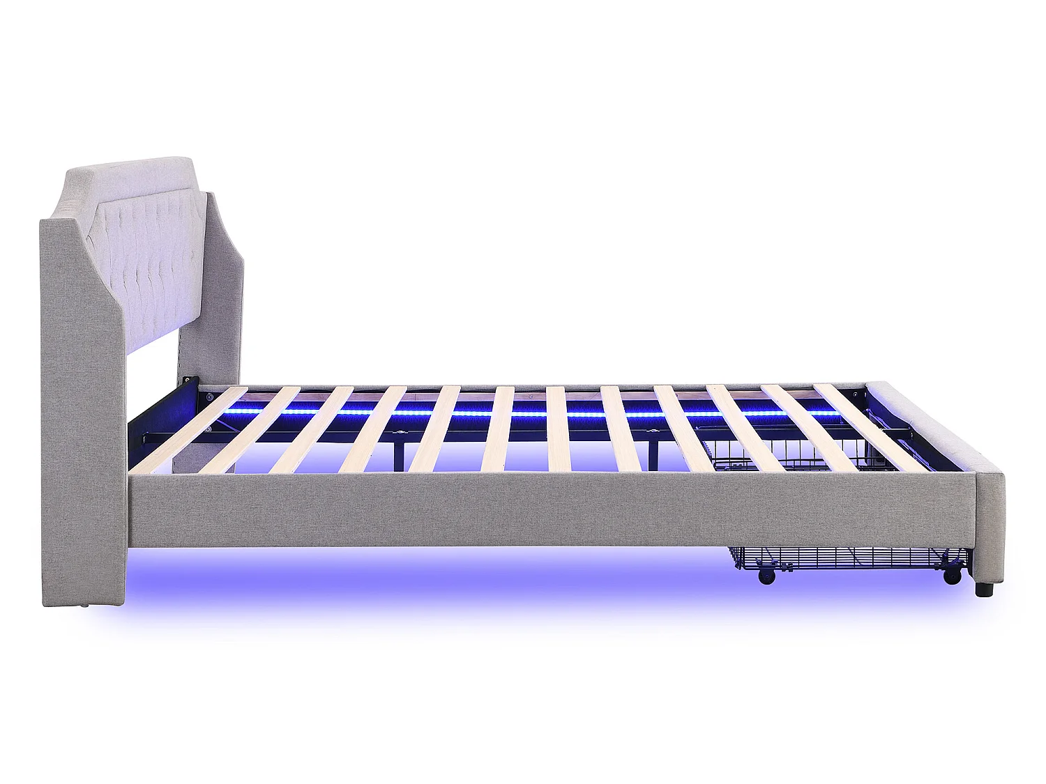 Lit avec tiroirs - 180x200 - lit LED, facile à assembler, lin, gris - Sweiko