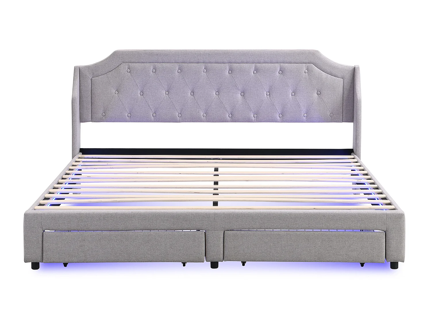 Lit avec tiroirs - 180x200 - lit LED, facile à assembler, lin, gris - Sweiko