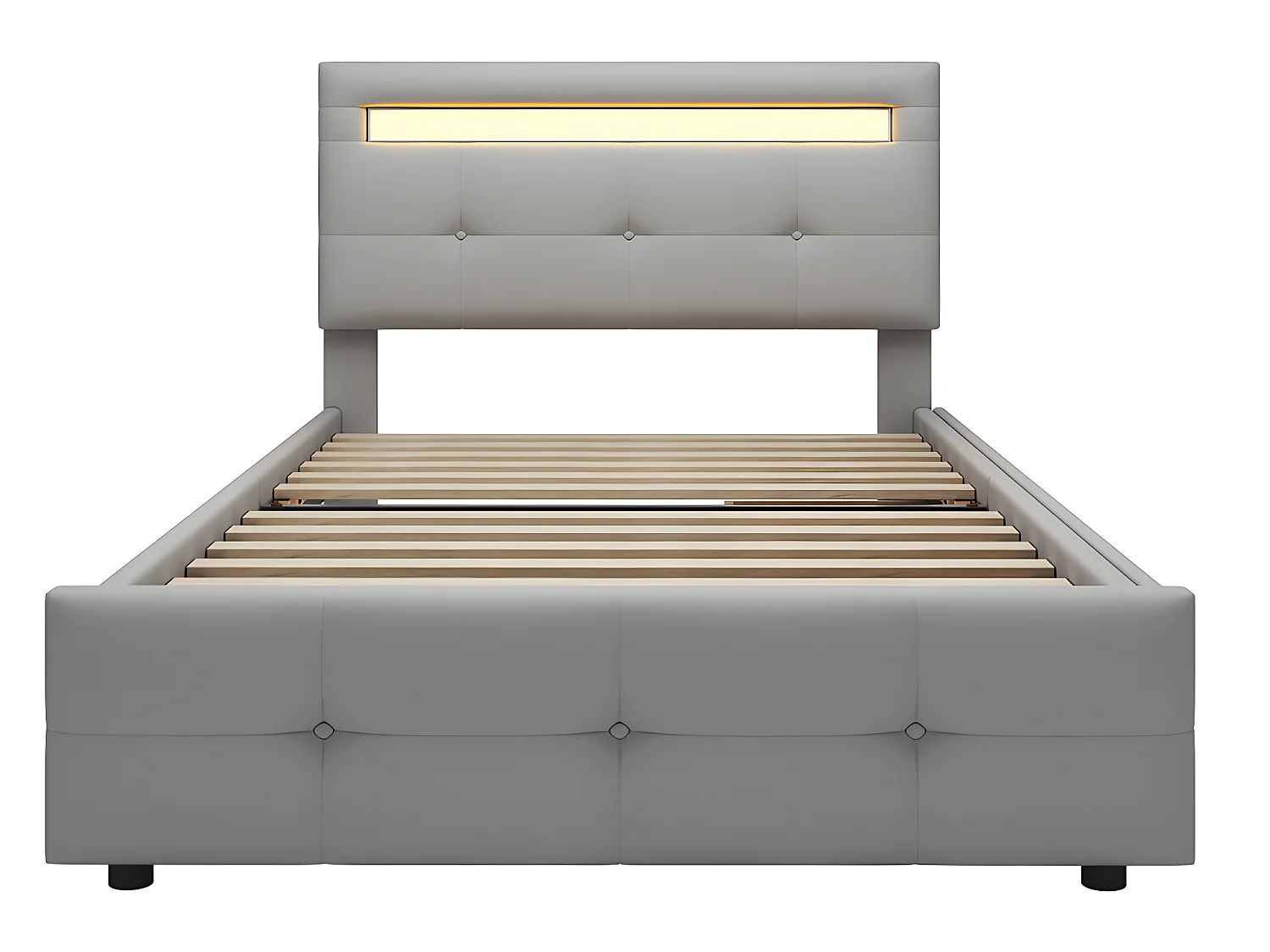 Lit LED avec tête de lit rangements et tiroirs - 90 x 200 cm - Gris - Sweiko