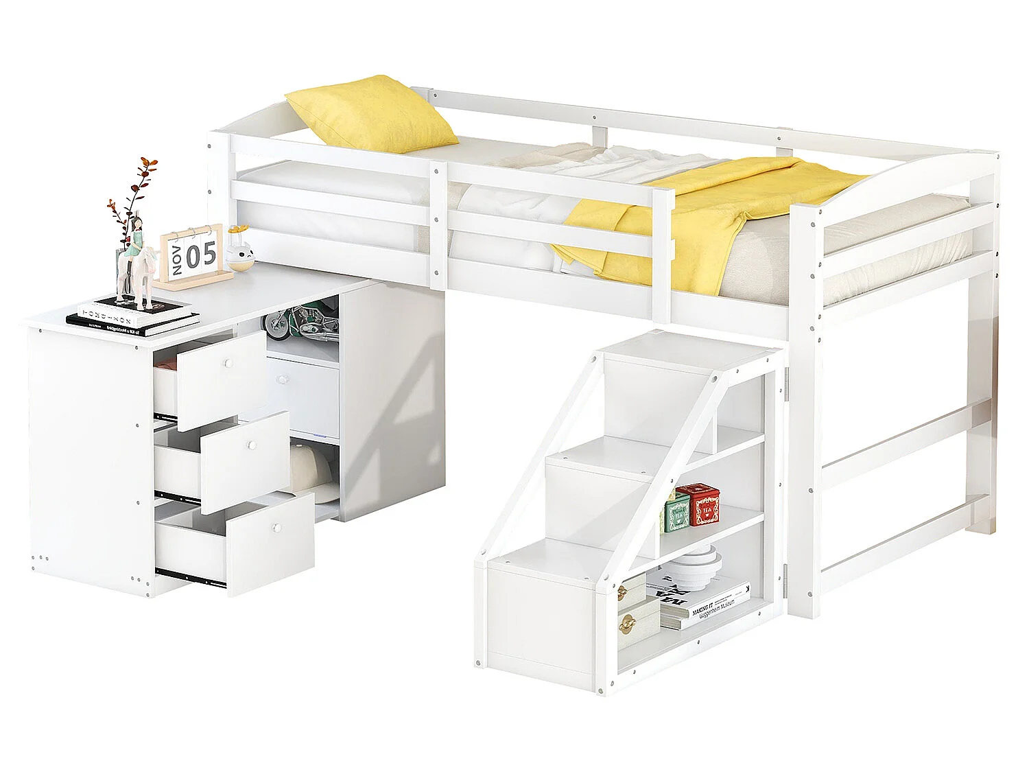 Lit gigogne cabane - 2 x 90 x 190 cm - Beige- Sweiko