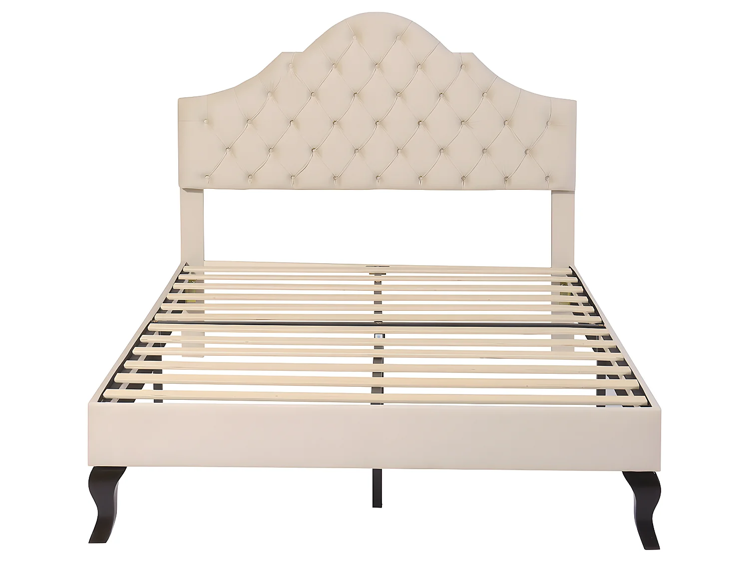 Lit adulte Lit capitonné 140x190 cm avec sommier à lattes - beige - Sweiko