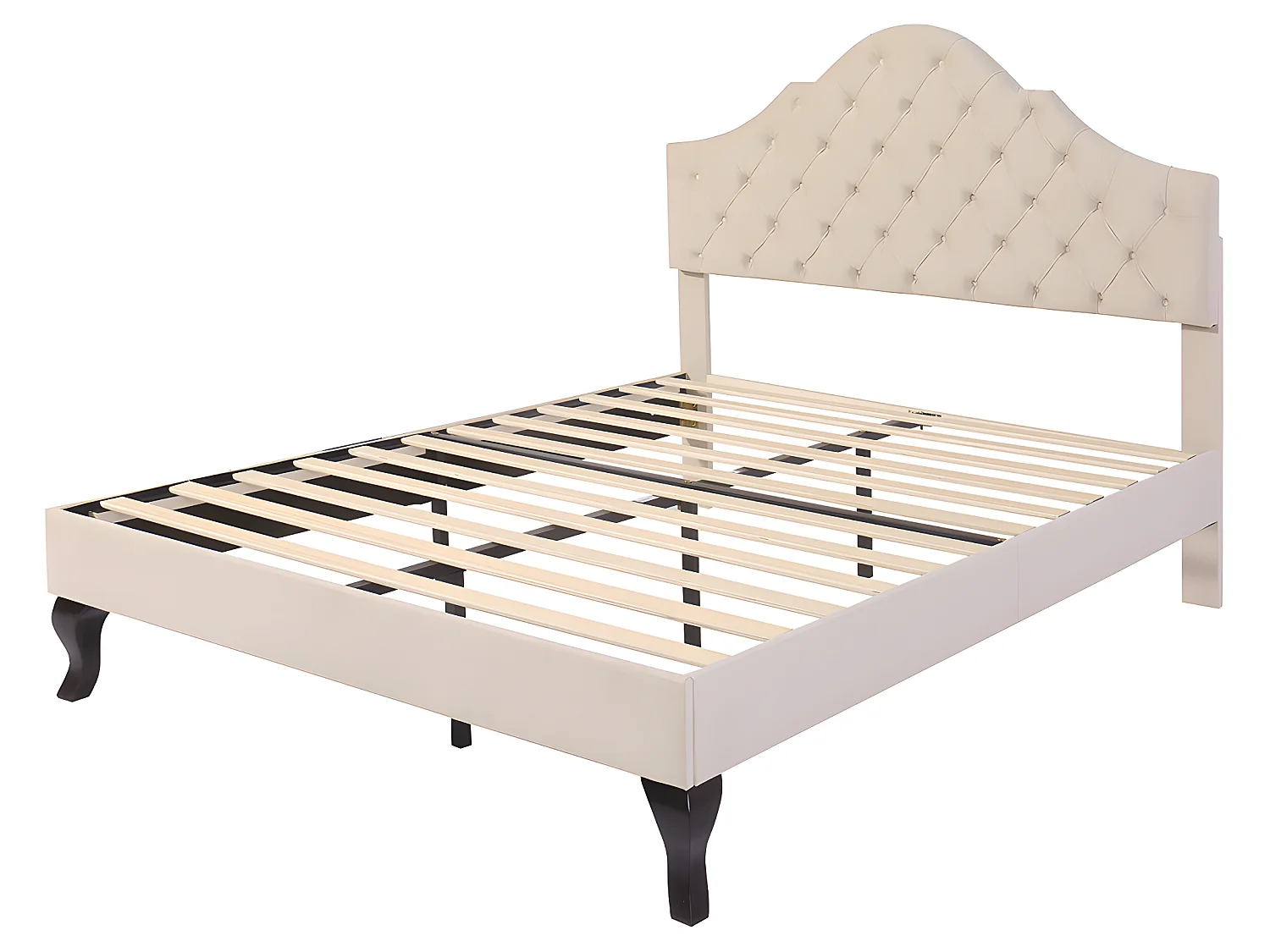 Lit adulte Lit capitonné 140x190 cm avec sommier à lattes - beige - Sweiko
