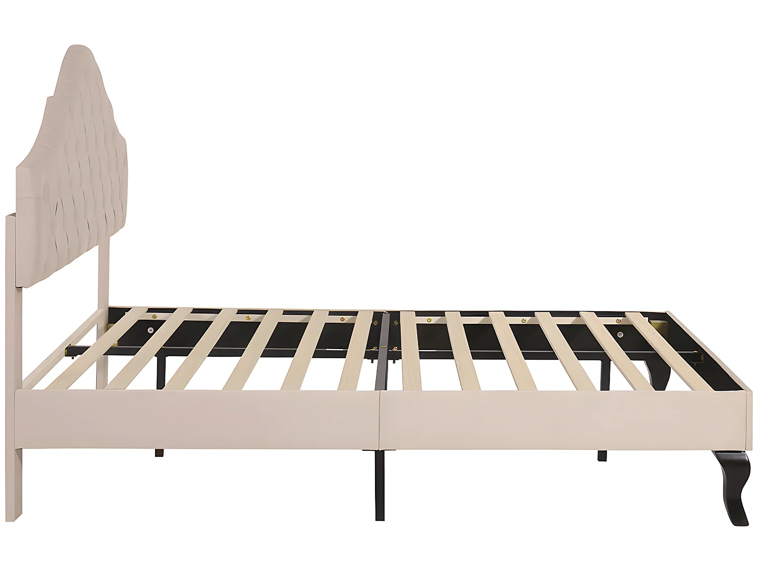 Lit adulte Lit capitonné 140x190 cm avec sommier à lattes - beige - Sweiko