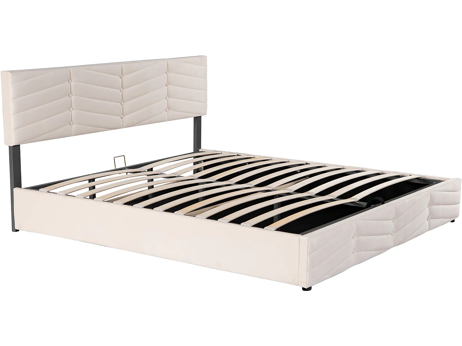 Lit adulte 180 x 200 cm - avec tissu velours - Blanc cassé - Sweiko