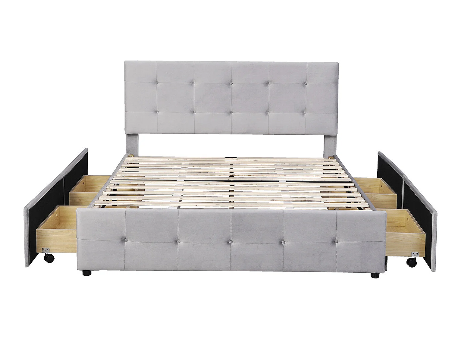 Lit avec tiroirs - 140x200 cm, lit double gris (matelas non inclus) - Sweiko