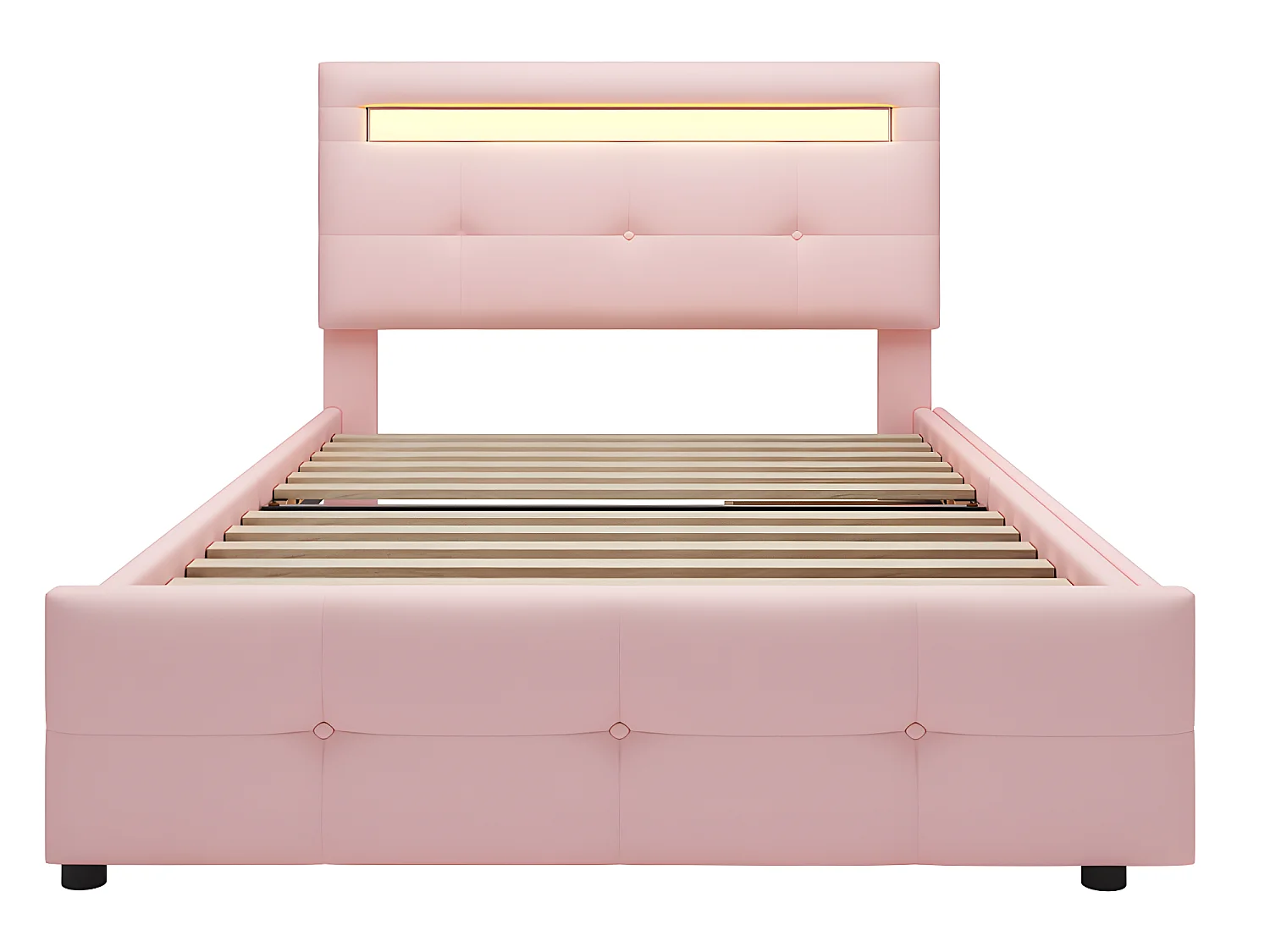 Lit LED avec tête de lit rangements et tiroirs - 90 x 200 cm - Rose - Sweiko