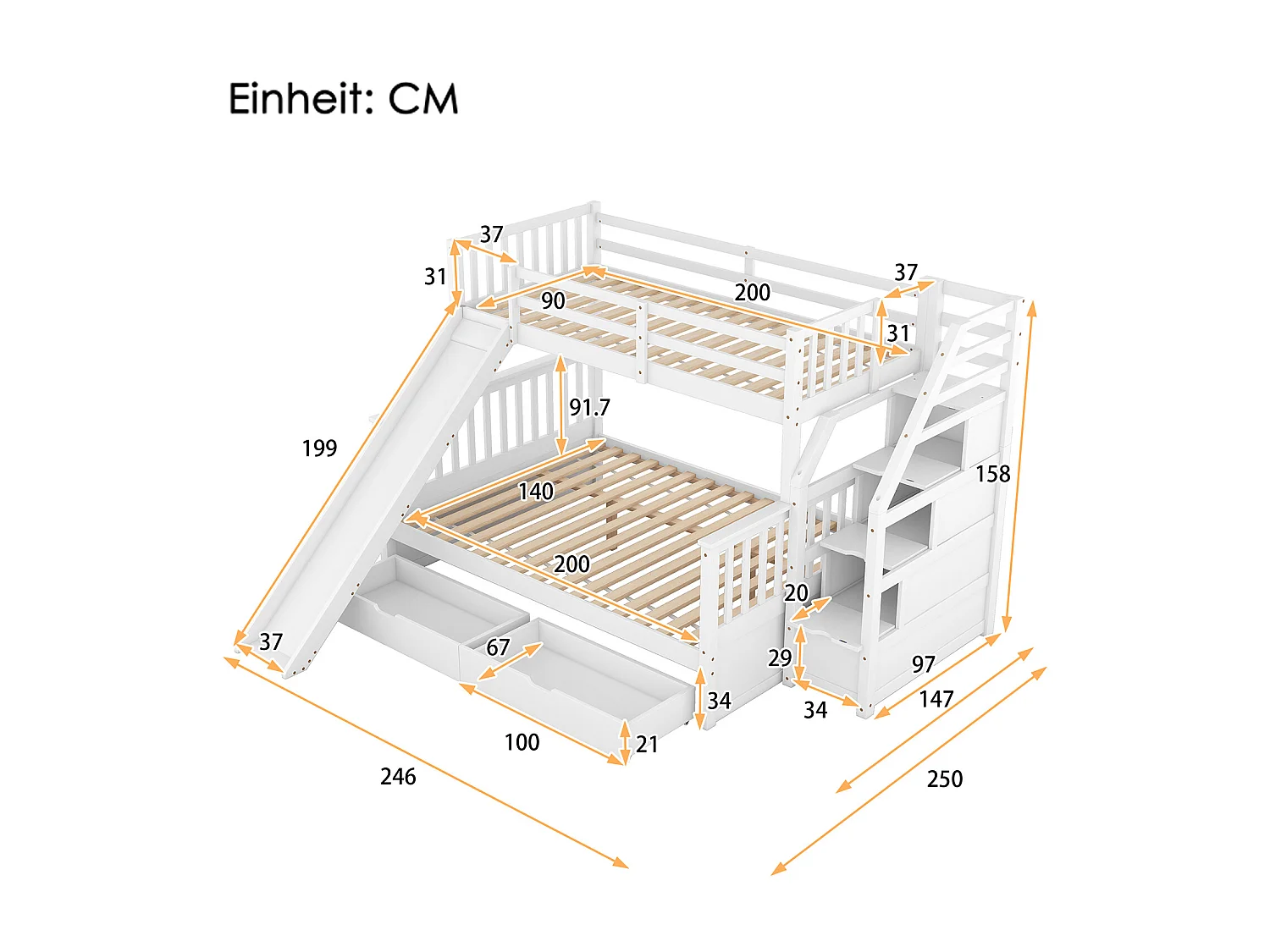 Lit gigogne cabane - 2 x 90 x 190 cm - Gris- Sweiko