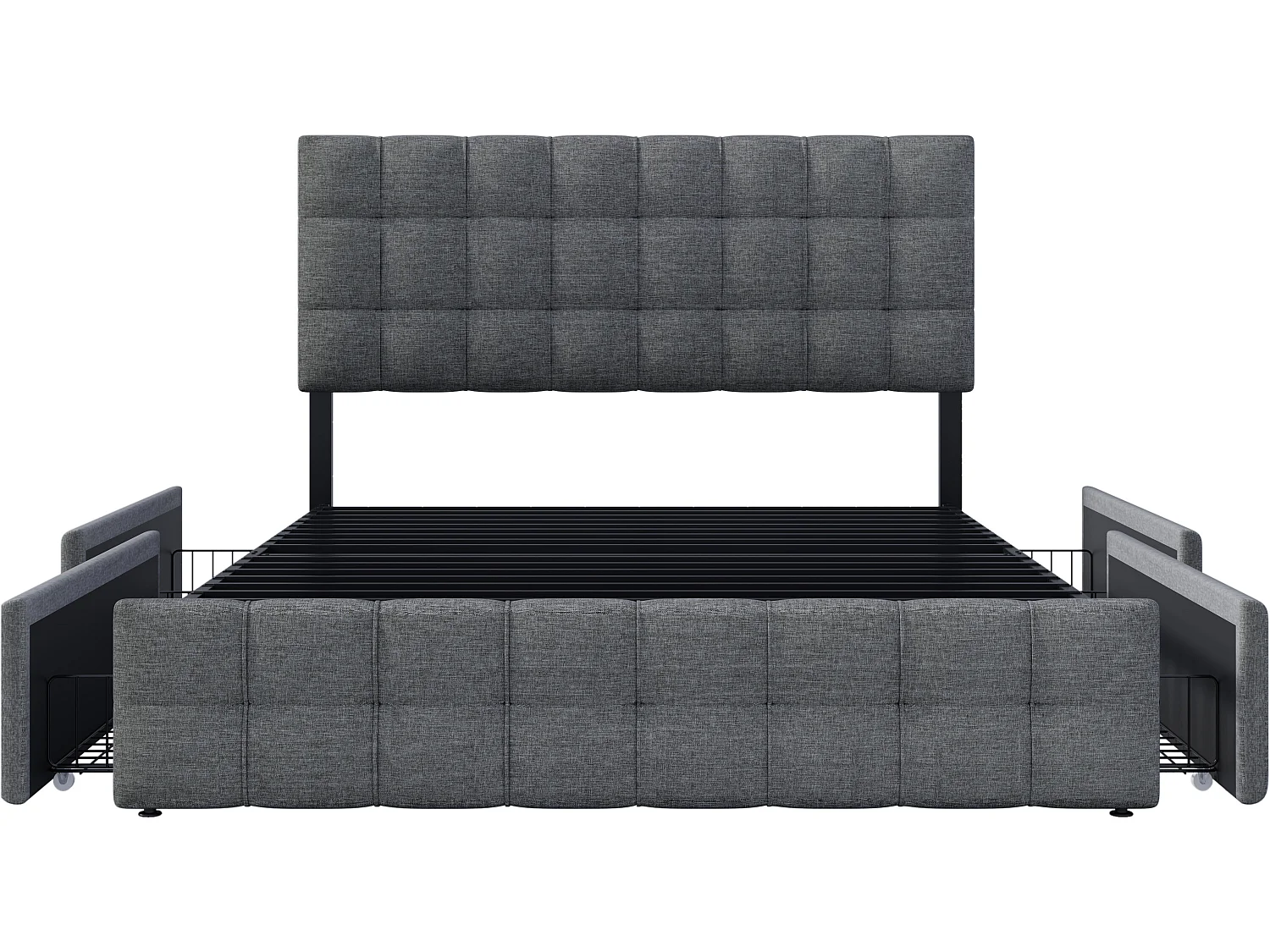 Lit tapissé avec 4 tiroirs et matelas à ressorts, gris 140x200 cm - Sweiko