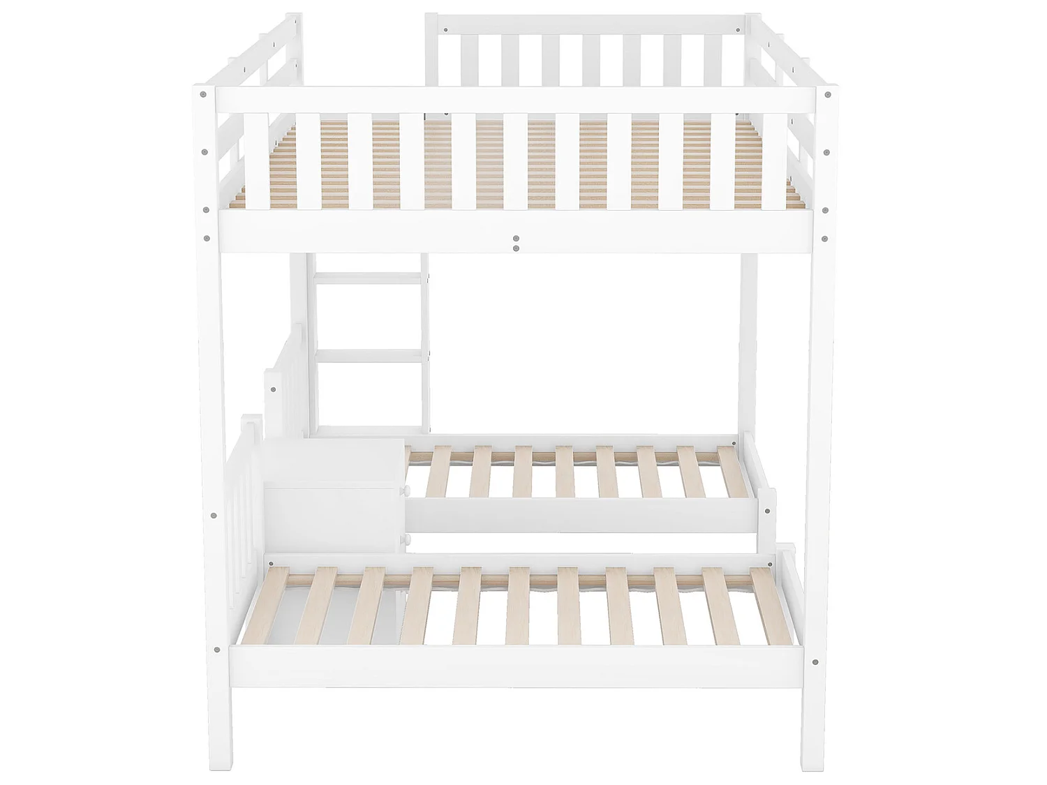 Lit cabane avec sommier à lattes - 90x200cm - Avec bureau et escalier - blanc - Sweiko