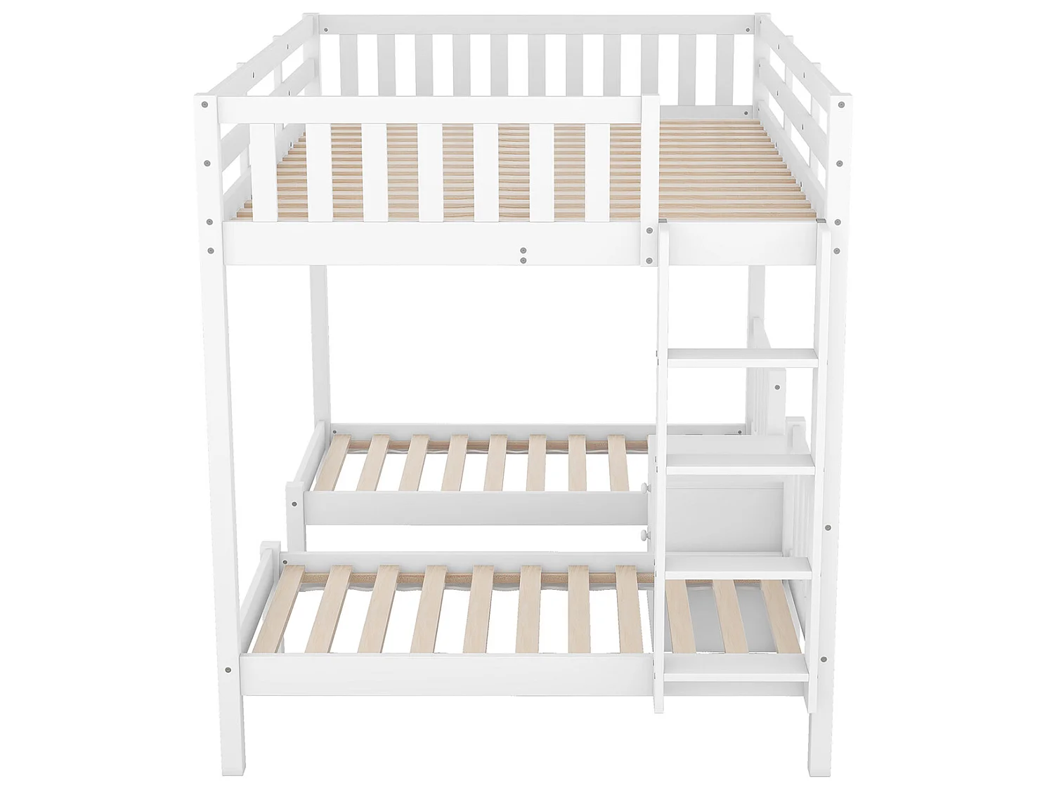 Lit cabane avec sommier à lattes - 90x200cm - Avec bureau et escalier - blanc - Sweiko