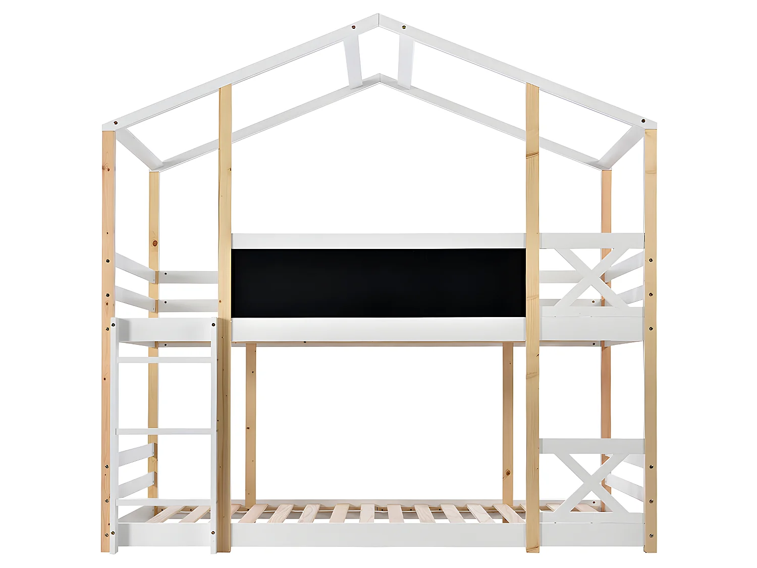 Lit en mezzanine - échelle - 90x200cm - pin massif - Blanc - Sweiko