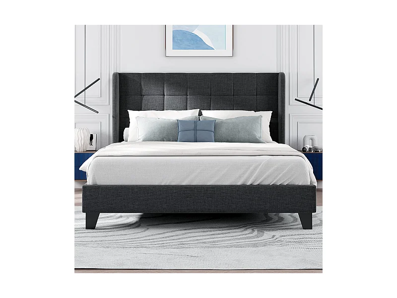 Lit adulte Lit capitonné design moderne, lit double 140x200cm, lin Gris - Sweiko