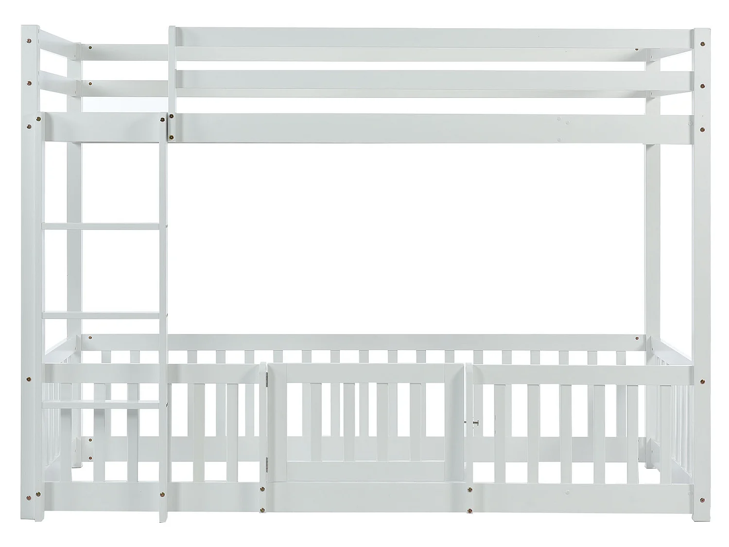 Lit superposé cabane en bois - échelle - sommier à lattes - 90x200cm - blanc - Sweiko