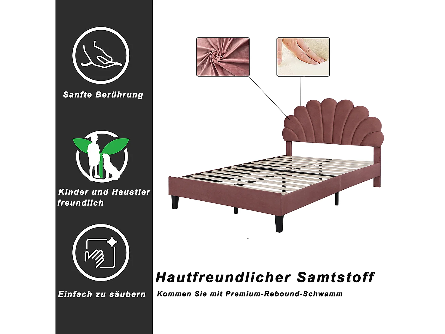 Lit adulte Lit double 140 x 200 cm avec tête de lit - Sweiko