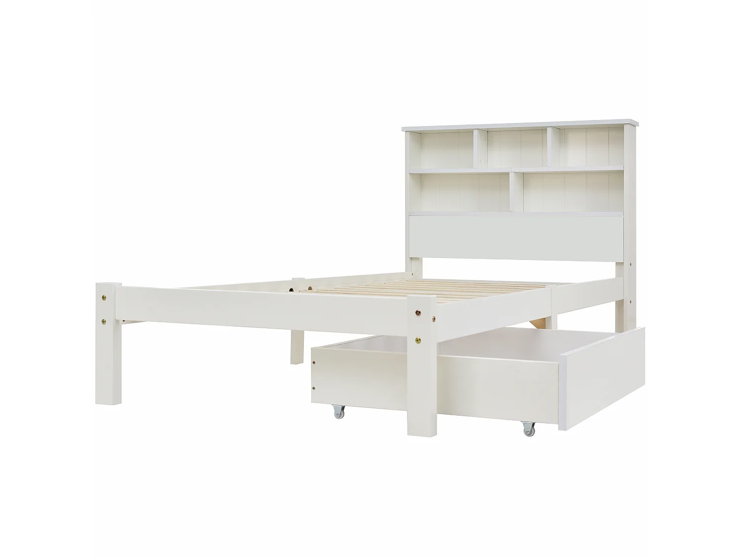 Lit avec tiroirs - bibliothèque Junior - 90x200cm blanc - Sweiko